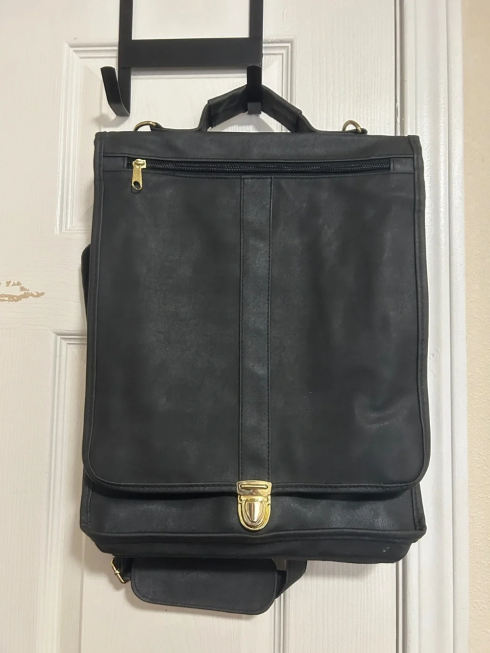 Black Leather Briefcase Bag with Gold Hardware